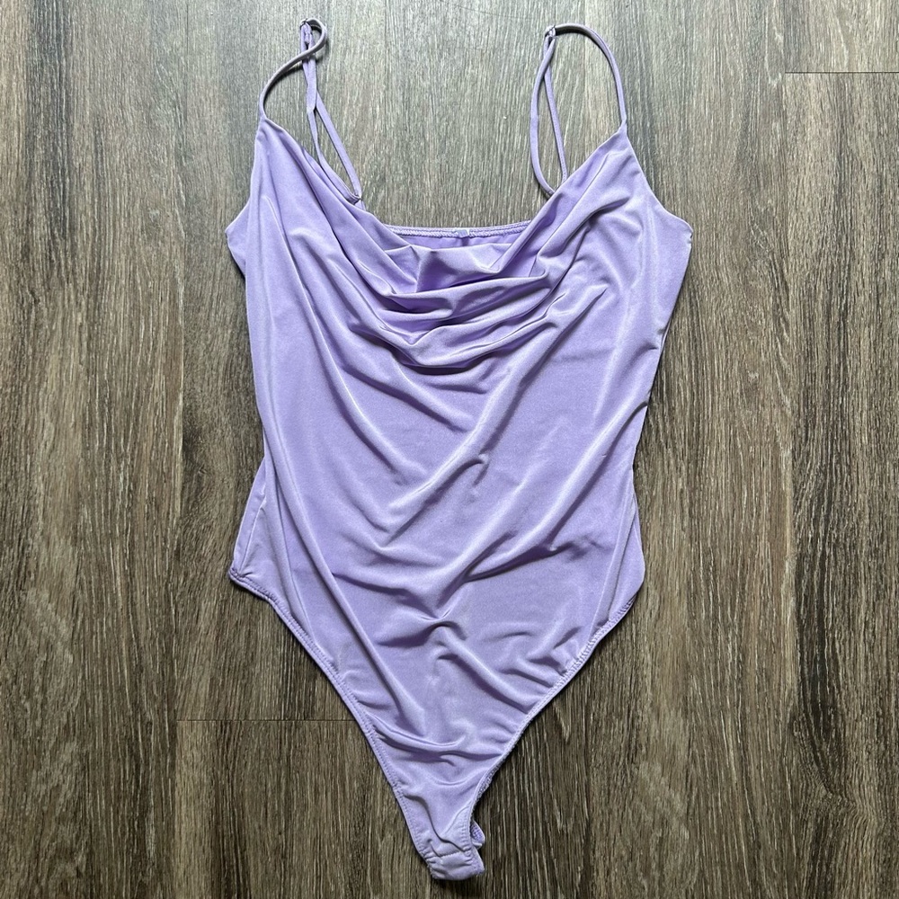 urban outfitters out from under purple satin cowl neck thong bodysuit